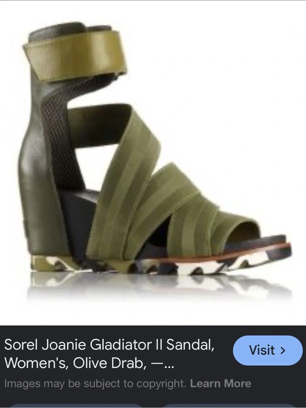 Sorel Joanie Olive Green Strappy Wedge Sandals Size US 11, Euro 42
